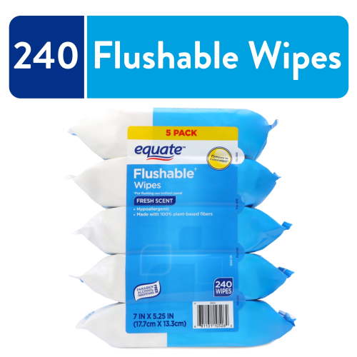Equate Flushable Wet Wipes, Fresh Scent, 240 Wipes (5 Pack), Compare to Cottonelle® HSA/FSA Eligible