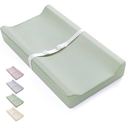 Blissful Diary Vegan Leather Baby Changing Pad with Waterproof & Wipe-Clean PU Cover, Standard Size Cozy Diaper Changing Pad for Dresser and Table, Light Green
