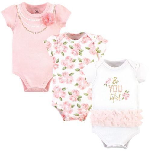 Little Treasure Baby Girl Cotton Bodysuits 3pk, Beyoutiful, 0-3 Months