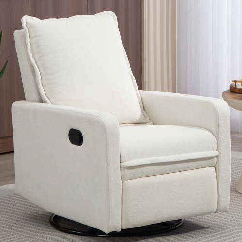 PAPROOS Swivel Rocker Recliner, Velvet 360° Swivel Rocking Recliner, Glider Rocking Chair for Nursery, Manual Recliner for Adults for Home Theater Living Room, White