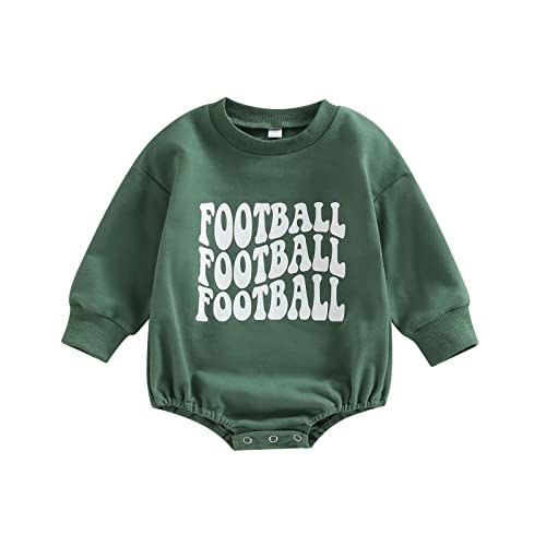 Karuedoo Baby Boy Girl Football Sweatshirt Bubble Romper Oversized Sweater Romper Long Sleeve Bodysuit Outfit Fall Clothes