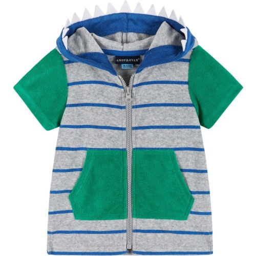 Baby Hooded French Terry Cover-Up Romper, 6-9M, Grey Striped