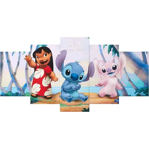 Idea Nuova Disney Lilo and Stitch Ohana Means Family 5 Piece Canvas Printed Wall Art Décor Set, Overall 40" W x 20" H