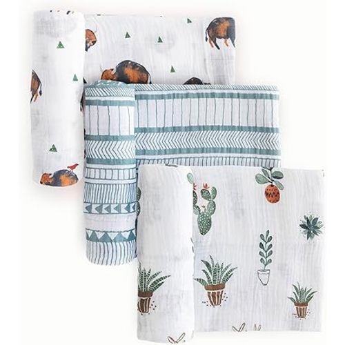 Little Unicorn Premium Muslin Swaddle Blanket 3 Pack | for swaddling, Play, Nursing & More | Giftable Set of 3 (Bison)