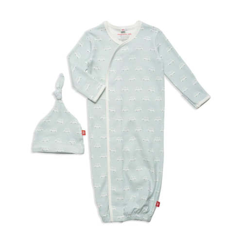 beep beep time for sleep organic cotton magnetic open bottom gown + hat set