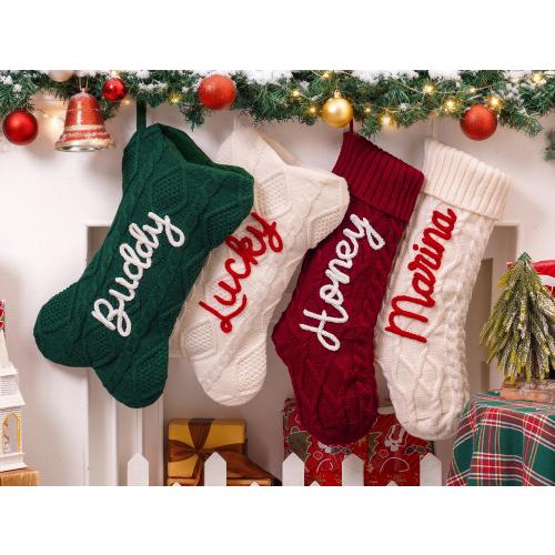 Personalized Christmas Stockings, 2026 Knitted Family Stockings with Name, Pet Dog Stocking, Holiday Decor