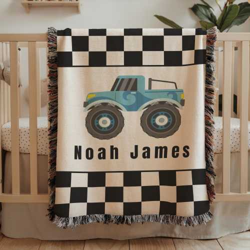 Personalized Monster Truck Blanket: Soft Cotton Toddler Bedding