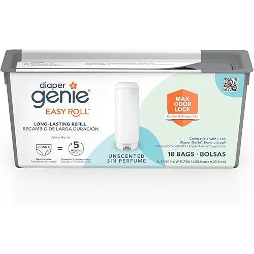 Diaper Genie Easy Roll Refill | 18 Bags Per Refill | Holds Up to 846 Newborn Diapers | Odor Control | Diaper Pail Refill Bags | Fits Diaper Genie Signature & Platinum Pails, Packaging may vary