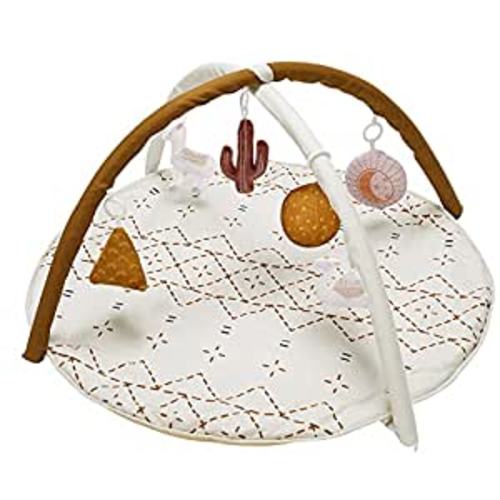 Baby Play Mat, Macrame Activity Gym Stage-Based Sensory and Motor Skill Development Language Discovery Baby Play Gym and Playmats for Newborn with 6 Featured Toys Thicker and Non Slip Mat Washable