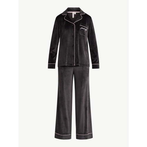 Joyspun Women’s Stretch Velour Notch Collar Long Sleeve Pajama Set, Sizes XS to 4X