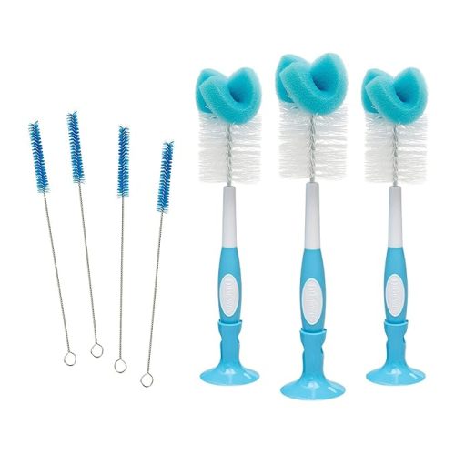 Dr. Brown's Vent Cleaning Baby Bottle Brushes - 4pk and Baby Bottle Cleaning Brush with Sponge and Scrubber - Blue - 3pk