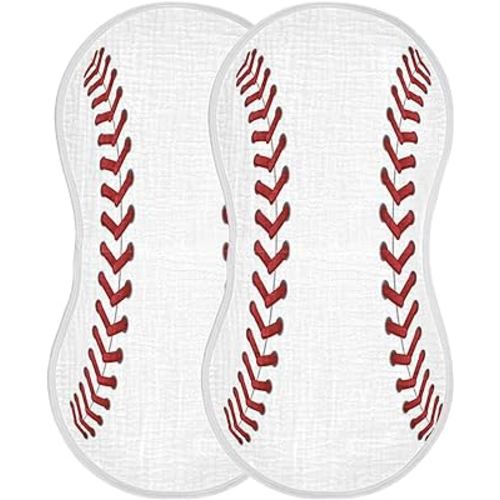 Muslin Baby Burp Cloths Set of 4, Soft Absorbent Sport Baseball Print Muslin Washcloths, Bibs, Face Towel for Newborn Boys Girls, 22 x 11 Inch