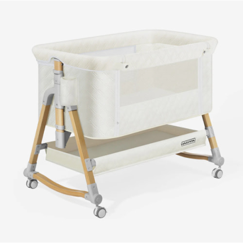 HARPPA Cuddly 3-in-1 Baby Bassinet Bedside Sleeper for Reflux | Attaches to Bed, Adjustable 5 Heights, Non-Toxic & CPSC Certified | Sturdy Aluminum Frame, Portable Wheels, Tool-Free Setup, Gentle Rocking | Perfect for Newborns, Infants, Small Spaces & Saf