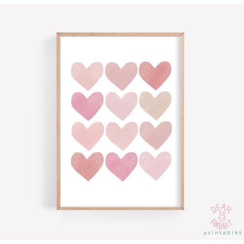 Heart Print, Heart Wall Art, Nursery Decor, Pink Heart Print, Printable Girl Wall Decor, Heart Watercolor Printable, Baby Girl Nursery Decor