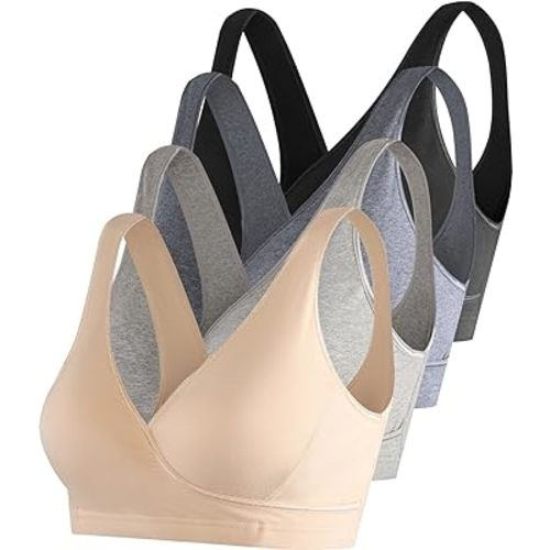 SUIEK 4 Pack Nursing Sleep Bra Maternity Bralette Breastfeeding Comfort Cotton Bras