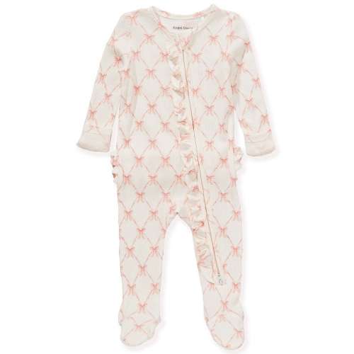 Angel Dear Baby Girls Long-Sleeve Bow/Trellis-Printed Footie Coverall