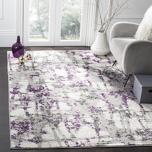 SAFAVIEH Skyler Collection Area Rug - 5'1" x 7'6", Grey & Purple, Modern Abstract Design, Non-Shedding & Easy Care, Ideal for High Traffic Areas in Living Room, Bedroom (SKY193R)