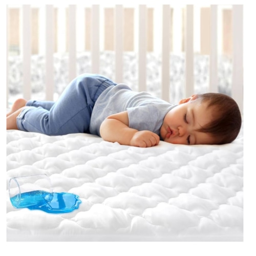 Crib Mattress Protector Sheets Fitted Waterproof Crib Mattress Pad Cover, Noiseless & Machine Wash 100% Absorbent Crib/Toddler Mattress Protector Sheet Quilted, White, 52" x 28"