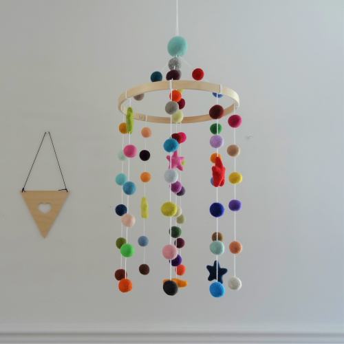 Baby mobile/multicolour/rainbow nursery/nursery mobile/baby crib mobile/felt balls mobile/unisex/modern/kid room/pompom/neon/made in Canada
