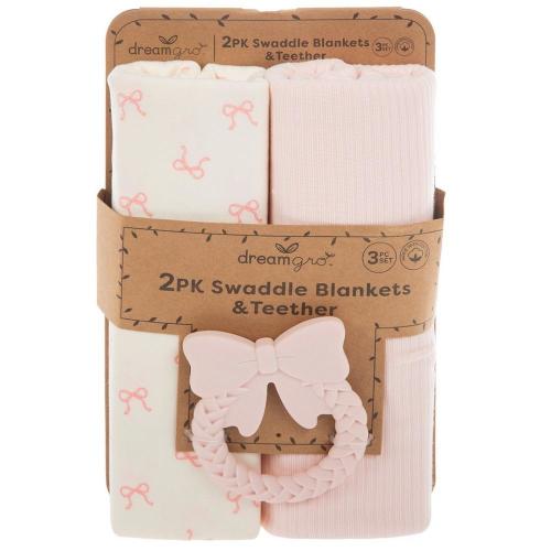 Bow Swaddle Blankets & Teether Set