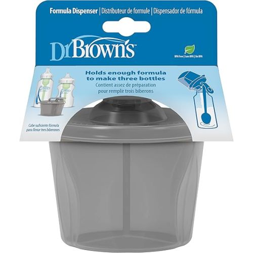 Dr. Brown's Baby Formula Dispenser with Snap-On Lid for On-the-Go Feedings,Milk Powder Dispenser for Traveling with Infant,Gray