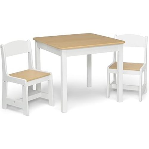 Delta Children MySize Kids Wood Table and Chair Set (2 Chairs Included) - Ideal for Arts & Crafts, Snack Time, Homeschooling, Homework & More, Bianca White/Natural