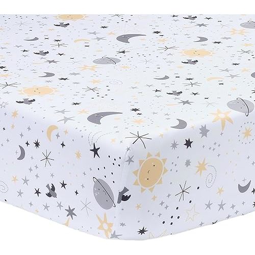Bedtime Originals Little Star White Celestial Microfiber Baby Fitted Crib Sheet
