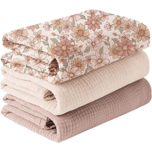 Konssy 3 Pack Muslin Swaddle Blankets for Unisex, Newborn Receiving Blanket, Large 47 x 47 inches, Soft Breathable Muslin Baby Swaddles for Boys & Girls