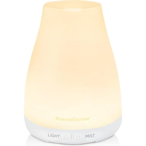 InnoGear Essential Oil Diffuser, Ultrasonic Diffusers for Home Aromatherapy Humidifier for Mother's Gift Bedroom Room 7 Colors LED 2 Mist Mode Auto Off, Basic White
