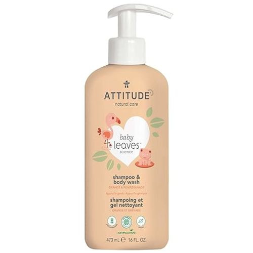 ATTITUDE 2-in-1 Shampoo and Body Wash for Baby, EWG Verified, Dermatologically Tested, Vegan, Orange and Pomegranate, 16 Fl Oz