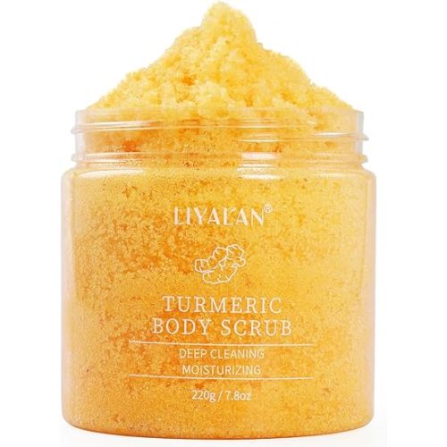 Liyalan Turmeric Body Scrub Moisturizing and Exfoliating Body, Face, Hand, Foot Scrub,Nourishes Skin,Deep Cleansing 7.8oz
