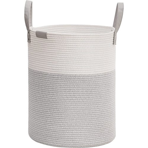 CHICVITA Large Laundry Hamper, Tall Laundry Basket with Handles, Dirty Clothes Hamper for Nursery Living Room Bedroom, College Dorm, Yoga Mat Storage Rope Basket for Blankets, Towels, Toys, 58L Grey