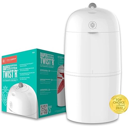 Prince Lionheart Diaper Twist'R - Outsmarts Odors With Patented Twist Technology, Trash Can for Bathroom, Diaper Pail With 2 Refill Bags & 2 Charcoal Sachets
