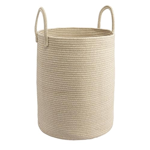 JUNBOLE Woven Cotton Rope Laundry basket-15X20 Laundry Hamper-Rope Storage Basket for Dirty Clothes, Toys and Blankets Perfect for Bathroom, Baby nursery and Living Room Storage (oatmeal)