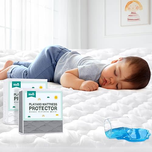 2 Pack Pack and Play Mattress Protector Sheets Fitted Waterproof Playard Mattress Pad Cover, Compatible with Graco Pack n Play & Dream On Me & Pamo Babe, Playpen/Playard Sheet, White&Gray, 39" x 27"