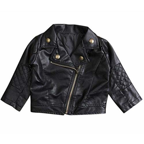 UNIQUEONE Baby Boys Girls Kids Outfits Spring Autumn PU Faux Leather Lapel Jacket Oblique Zipper Outerwear Coat