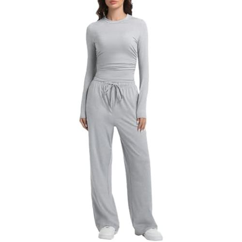 2 Piece Lounge Sets for Women Fall Outfits Long Sleeve Wide Leg Tracksuits Womens Two Pcs Casual Matching Loungewear Set