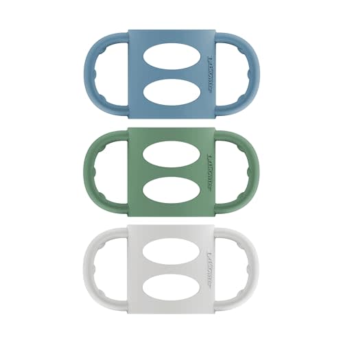 Dr. Brown's Narrow Baby Bottle Handles, 100% Silicone, Easy Grip Removable Handles for Bottle to Sippy Cup Transition, Blue/Gray/Green, 3-Pack, 4m+