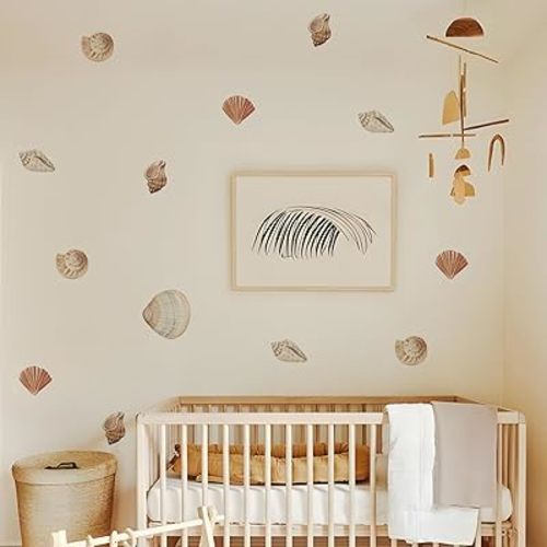 QUCHENG Ocean Animals Wall Sticker Sea Shell Wall Decal Beach Decor Watercolor Removable Waterproof Decoration Bedroom Bathroom Baby Nursery Wall Decor 4 Sheets