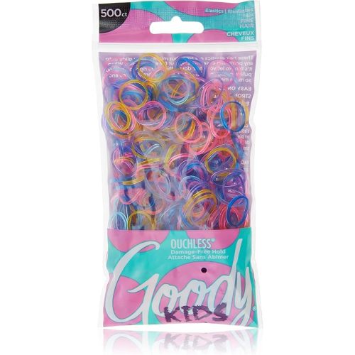 Goody Kids Ouchless Polyband Hair Ties, 500 Ct, Assorted Colors (Glitter), Latex Elastic Bands, Easy Glide, Ultra-Strong Hold Accessories for Girls & Boys, Secure Hold Ridge Design, All Hair Types