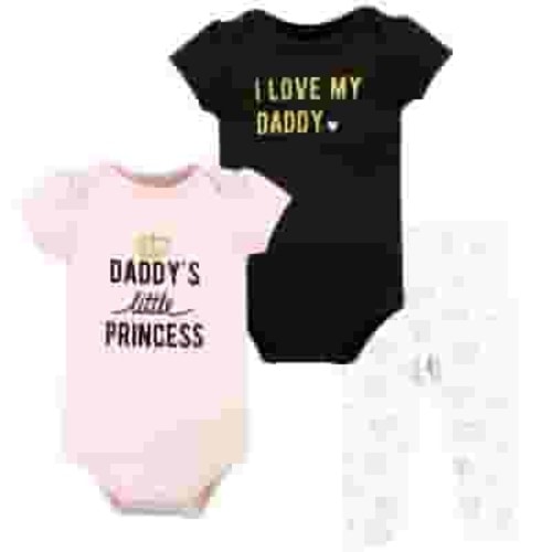 Hudson Baby Infant Girl Cotton Bodysuit and Pant Set, Daddys Little Princess Short Sleeve, Newborn