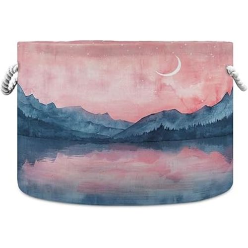 Pink Mountain Cotton Rope Basket Large Round Baby Laundry Basket Toy Blanket Books Storage Bin for Bedroom Bathroom Nursery Home Decor, 20 x 14 Inch, g360176405p501c536s1064