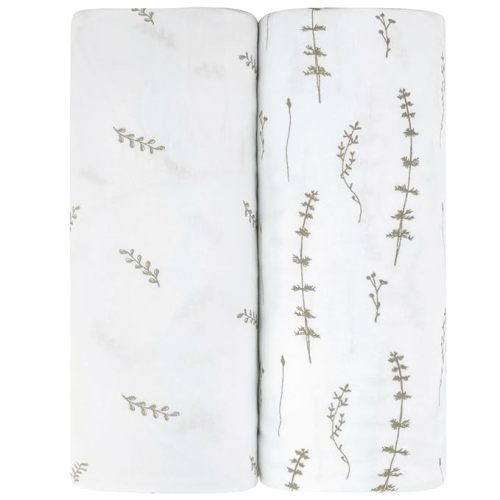 Pack and Play Sheet 2 Pack - Pack and Play Sheets Fitted with 100% Jersey Cotton - Pack N Play Mattress Sheets for Boys and Girls, Newborn Essentials (Forest Grey Floral and Leaves)