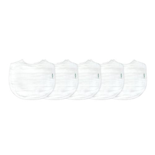 green sprouts Muslin Bibs Made from Organic Cotton| 4 Absorbent Layers Protect from sniffles, Drips, & drools | 100% Organic Cotton Muslin, Adjustable snap Closure, Machine Washable,5 Count - White