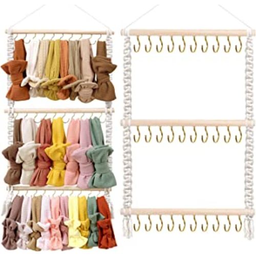 POVETIRE Headband Holder Hair Bows Organizer for Girls,Baby Headbands Hair Accessories Organizer Storage Headband Wall Hanging Decor for Nursery Toddler Girls Room (Beige-2)