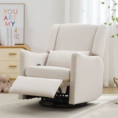 29"w Wingback Swivel Chair Rocker Recliner Chair Gliding Recliner Rocking Nursery Chair Accent Chair, Beige-modernluxe