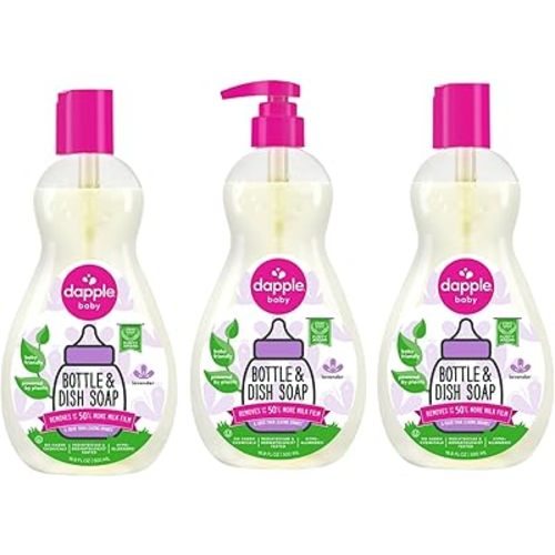 Dapple Baby Bottle Soap, Hypoallergenic Dish Soap for Baby Bottles, Powered by Plants, Lavender, 16.9 Fl Oz (Pack of 3)