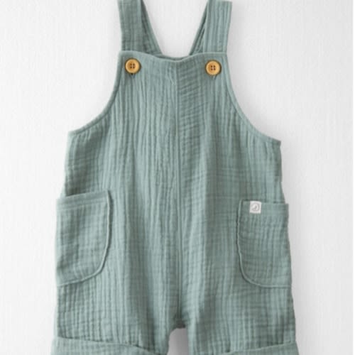 Baby Organic Cotton Gauze Shortalls in Green