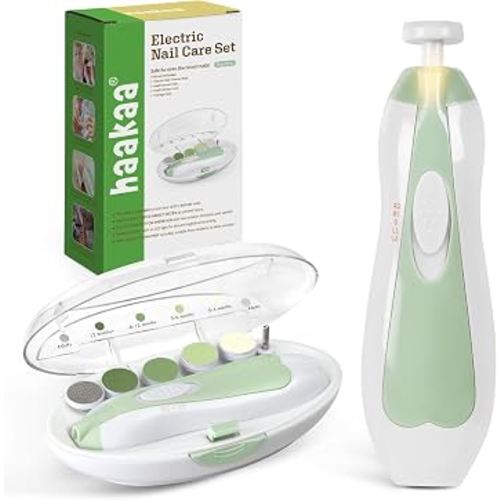 Amazon.com : haakaa Electric Baby Nail File, LED Light Baby Nail Trimmer, Green | Electric Baby Nail Care Set With 6 Replacement Heads, Storage Case, Quiet Motor and Safety Control for the Whole Family : Baby