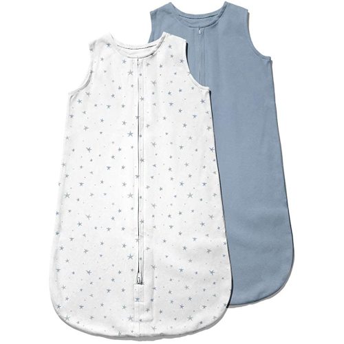 Ely's & Co. Baby Wearable Blanket│Sleep Bag 2-Pack Set - 100% Interlock Knit Cotton for Baby Boy from 3-6 Months — Dusty Blue Stars & Solid Dusty Blue